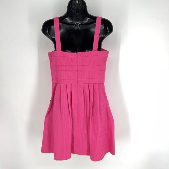 Decode 1.8 NEW A-Line Dress Sz 10 Bright Pink Textured Pockets Straps Sleeveless - Picture 4 of 9